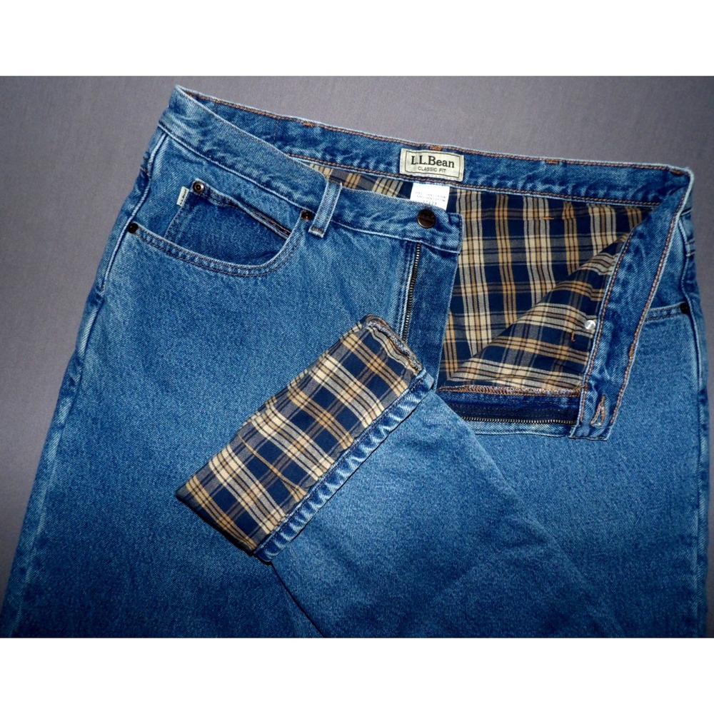 L.L. Bean 100% Cotton Flannel Lined Straight Leg Denim Jeans Men's‎ 37 X 29